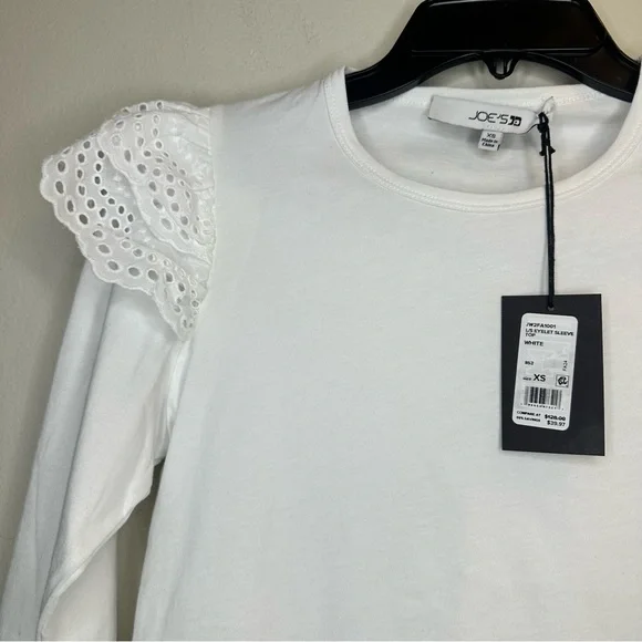 Joe's Jeans Womens Ruffle Eyelet Sleeve 100% CottonTop White Stylish Size XS NWT - Picture 5 of 9